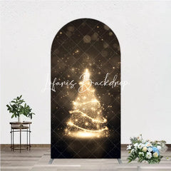 Lofaris Elegant Golden Sparkling Christmas Tree Design Round Top Arch Backdrop Festive Holiday Party Decor