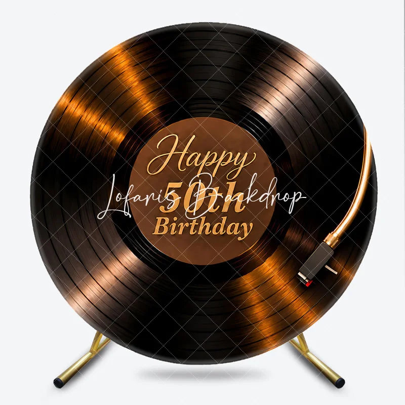Lofaris Elegant Golden Vinyl Record Happy 50th Birthday Round Backdrop Retro Music Theme Party Decoration