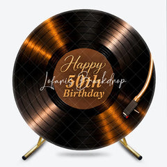 Lofaris Elegant Golden Vinyl Record Happy 50th Birthday Round Backdrop Retro Music Theme Party Decoration
