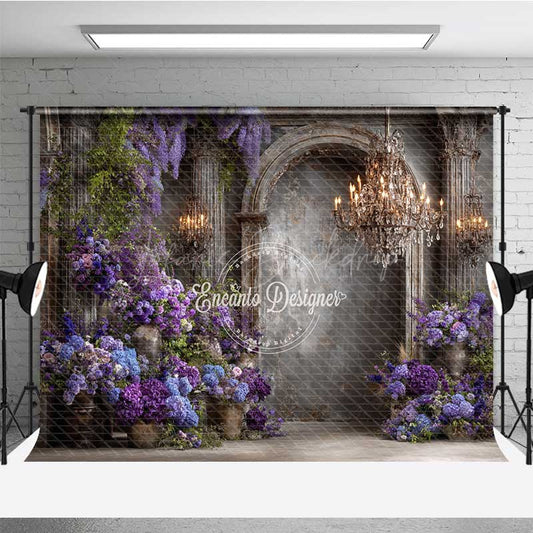 Lofaris Elegant Gothic Interior Photography Backdrop Moody Purple Wall with Wisteria Dark Academia Wedding Photo Prop