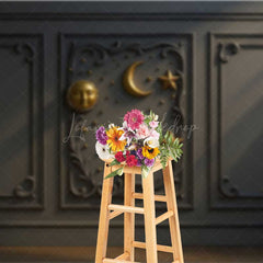 Lofaris Elegant Gray Wall Photography Backdrop with Gold Sun Moon and Stars Classic Molding Panel Studio Photo Prop