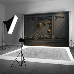 Lofaris Elegant Gray Wall Photography Backdrop with Gold Sun Moon and Stars Classic Molding Panel Studio Photo Prop