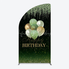 Lofaris Elegant Green and Gold Glitter Happy Birthday Balloons Half Moon Arch Backdrop Festive Celebration Decor