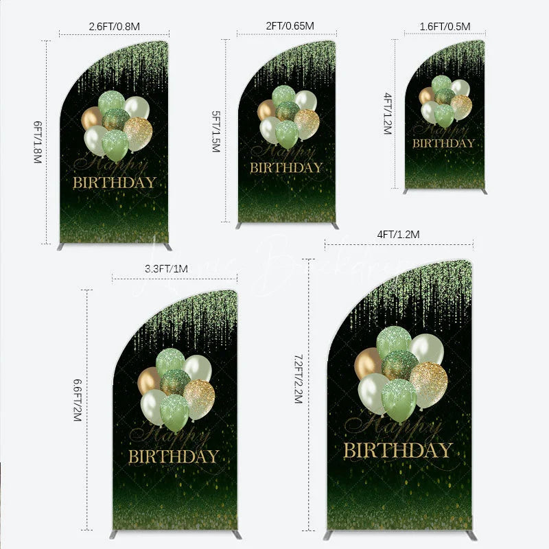 Lofaris Elegant Green and Gold Glitter Happy Birthday Balloons Half Moon Arch Backdrop Festive Celebration Decor