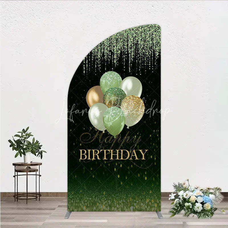 Lofaris Elegant Green and Gold Glitter Happy Birthday Balloons Half Moon Arch Backdrop Festive Celebration Decor
