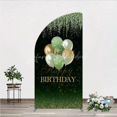 Lofaris Elegant Green and Gold Glitter Happy Birthday Balloons Half Moon Arch Backdrop Festive Celebration Decor