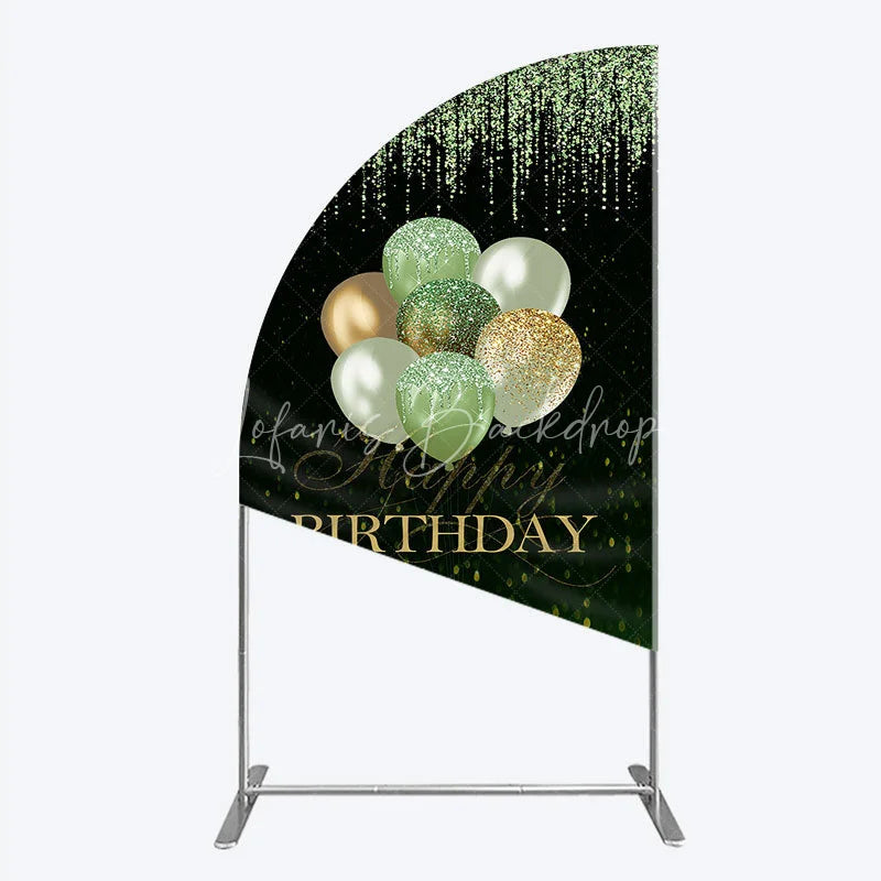 Lofaris Elegant Green and Gold Glitter Happy Birthday Balloons Half Moon Arch Backdrop Festive Celebration Decor