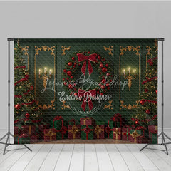 Lofaris Elegant Green and Red Christmas Photography Backdrop Classic Wall with Gold Accents Holiday Photo Background