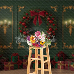 Lofaris Elegant Green and Red Christmas Photography Backdrop Classic Wall with Gold Accents Holiday Photo Background
