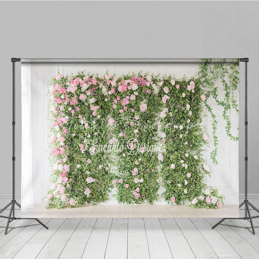 Lofaris Elegant Green Foliage and Pink White Roses Photography Backdrop Romantic Floral Wall Decor for Events