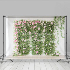 Lofaris Elegant Green Foliage and Pink White Roses Photography Backdrop Romantic Floral Wall Decor for Events