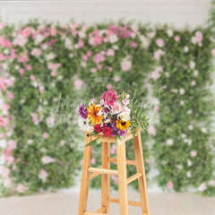 Lofaris Elegant Green Foliage and Pink White Roses Photography Backdrop Romantic Floral Wall Decor for Events