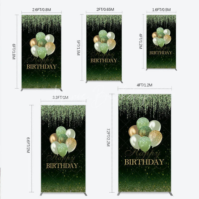 Lofaris Elegant Green Gold Glitter Balloons Happy Birthday Rectangle Arch Backdrop Sparkling Party Photo Booth Decor