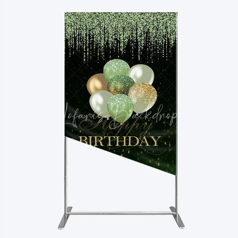 Lofaris Elegant Green Gold Glitter Balloons Happy Birthday Rectangle Arch Backdrop Sparkling Party Photo Booth Decor