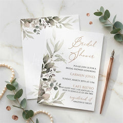 Lofaris Elegant Greenery and Gold Leaves Custom Invitation Bridal Shower Party Supplies for Bride
