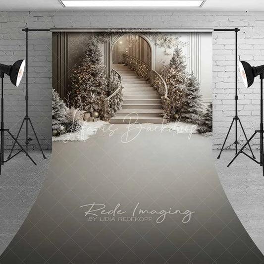 Lofaris Elegant Grey Staircase Sweep Backdrop Frosted Pine Trees Luxury Interior Floor Photo Background