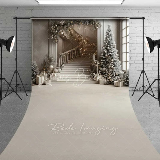 Lofaris Elegant Grey Staircase Sweep Backdrop White Flocked Trees Presents Luxury Interior Floor Photo Background