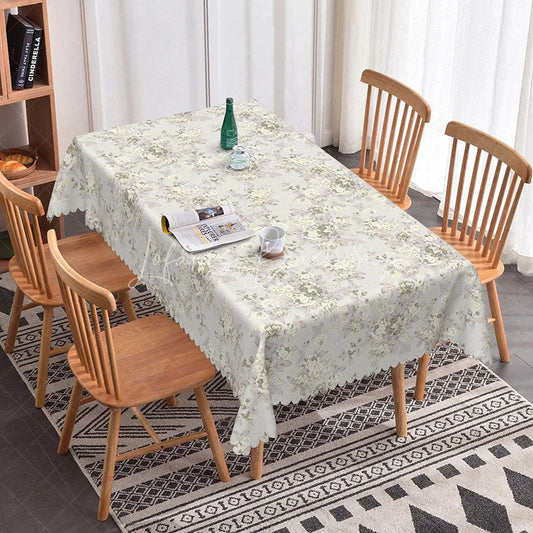 Lofaris Elegant Grey White Floral Rectangle Tablecloth Vintage Silver Flower Pattern Cover Classic Dining Room Decor