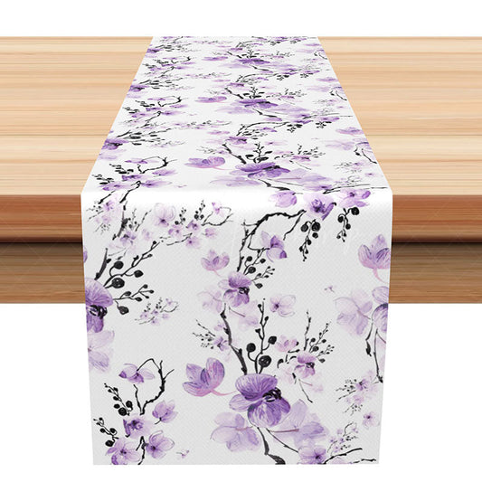 Lofaris Elegant Ink Wash Floral Table Runner Abstract Chinese Painting Style Art Moody and Romantic Kitchen Decor