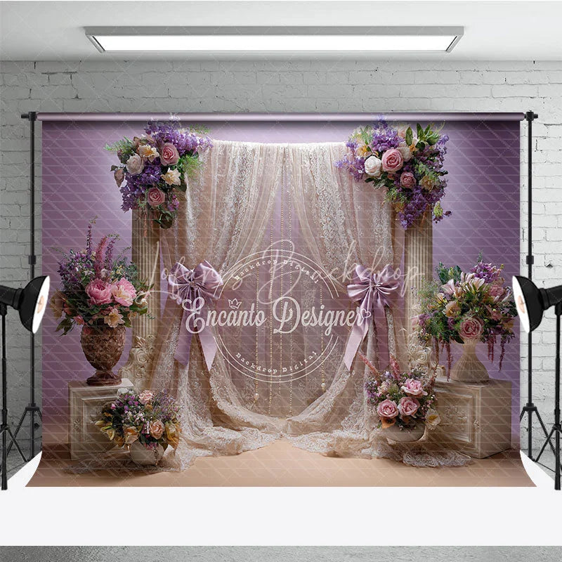 Lofaris Elegant Lavender and Cream Lace Floral Photography Backdrop Romantic Baby Shower Wedding Decor