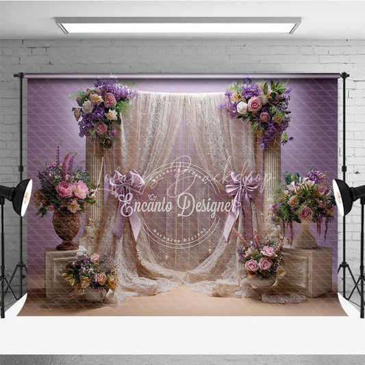 Lofaris Elegant Lavender and Cream Lace Floral Photography Backdrop Romantic Baby Shower Wedding Decor