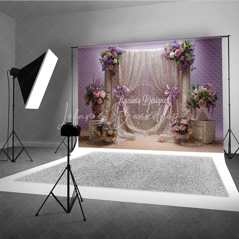 Lofaris Elegant Lavender and Cream Lace Floral Photography Backdrop Romantic Baby Shower Wedding Decor