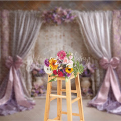 Lofaris Elegant Lavender and Pink Draped Curtains Photography Backdrop Romantic Floral Archway with Crystal Strings