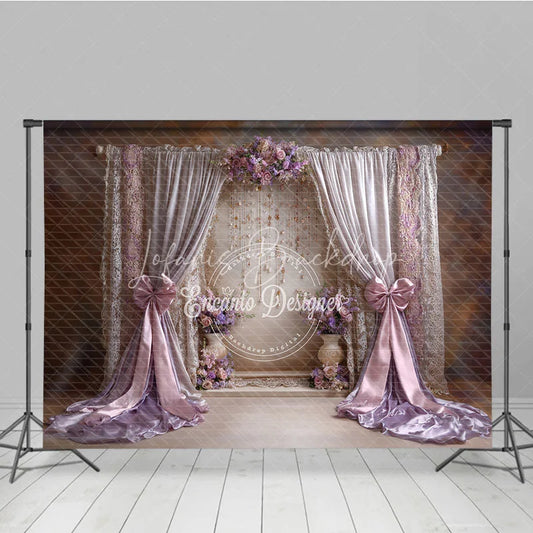 Lofaris Elegant Lavender and Pink Draped Curtains Photography Backdrop Romantic Floral Archway with Crystal Strings