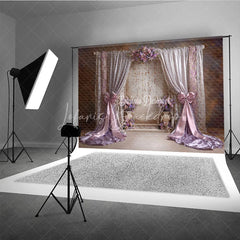 Lofaris Elegant Lavender and Pink Draped Curtains Photography Backdrop Romantic Floral Archway with Crystal Strings
