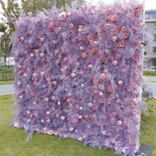 Lofaris Elegant Lavender and Pink Rose Artificial Flower Wall Beautiful Romantic Wedding Party Event Decor