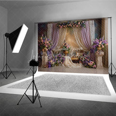 Lofaris Elegant Lavender Curtains and Lace Photography Backdrop Romantic Floral Arrangements for Wedding Party