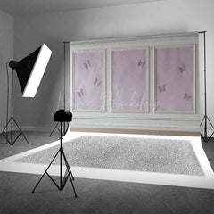 Lofaris Elegant Lavender Wall Photography Backdrop with Gold Butterflies Classic Molding Panel Studio Photo Prop Decor