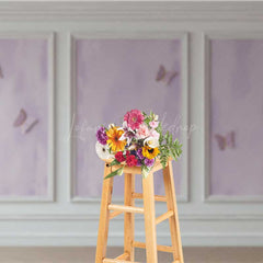 Lofaris Elegant Lavender Wall Photography Backdrop with Gold Butterflies Classic Molding Panel Studio Photo Prop Decor