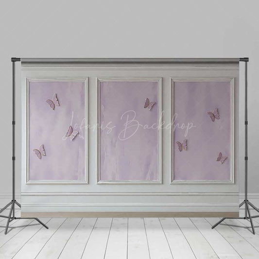 Lofaris Elegant Lavender Wall Photography Backdrop with Gold Butterflies Classic Molding Panel Studio Photo Prop Decor
