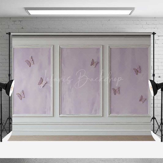 Lofaris Elegant Lavender Wall Photography Backdrop with Gold Butterflies Classic Molding Panel Studio Photo Prop Decor