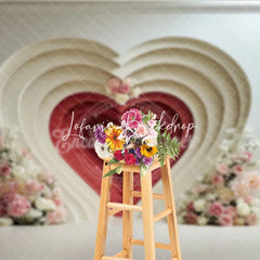Lofaris Elegant Layered Heart Red Cream Floral Photography Backdrop Pink Flowers Romantic Valentine’s Day Wedding Decor