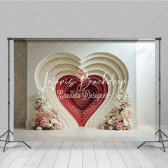 Lofaris Elegant Layered Heart Red Cream Floral Photography Backdrop Pink Flowers Romantic Valentine’s Day Wedding Decor