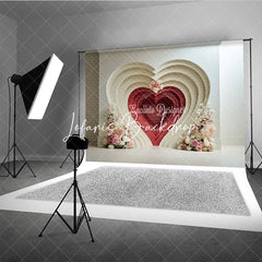 Lofaris Elegant Layered Heart Red Cream Floral Photography Backdrop Pink Flowers Romantic Valentine’s Day Wedding Decor
