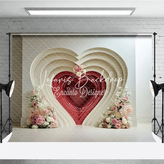 Lofaris Elegant Layered Heart Red Cream Floral Photography Backdrop Pink Flowers Romantic Valentine’s Day Wedding Decor