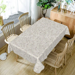 Lofaris Elegant Leaf Print Rectangle Tablecloth Neutral Beige Botanical Design Simple Farmhouse Kitchen Decor