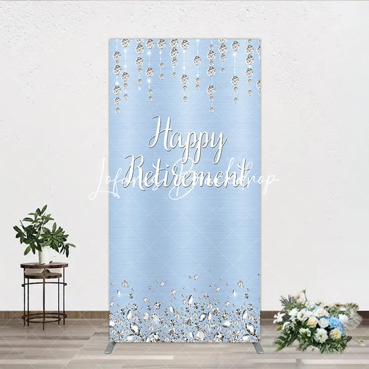 Lofaris Elegant Light Blue Brushed Glitter Diamond Happy Retirement Rectangle Arch Backdrop Celebration Party Decor