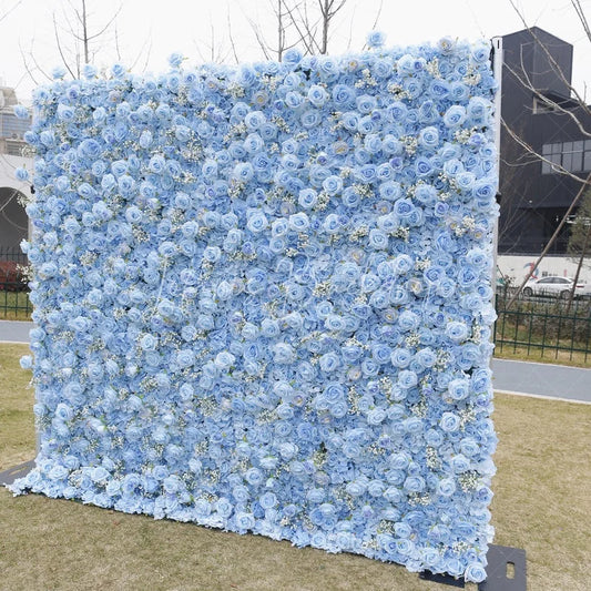 Lofaris Elegant Light Blue Rose and White Filler Artificial Flower Wall Perfect for Wedding Party Decor