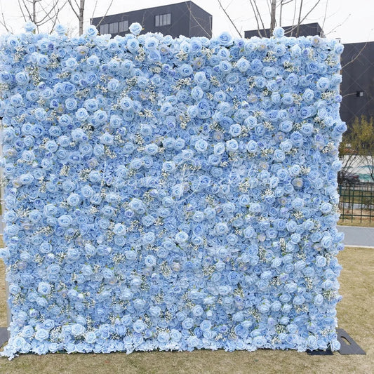 Lofaris Elegant Light Blue Rose and White Filler Artificial Flower Wall Perfect for Wedding Party Decor