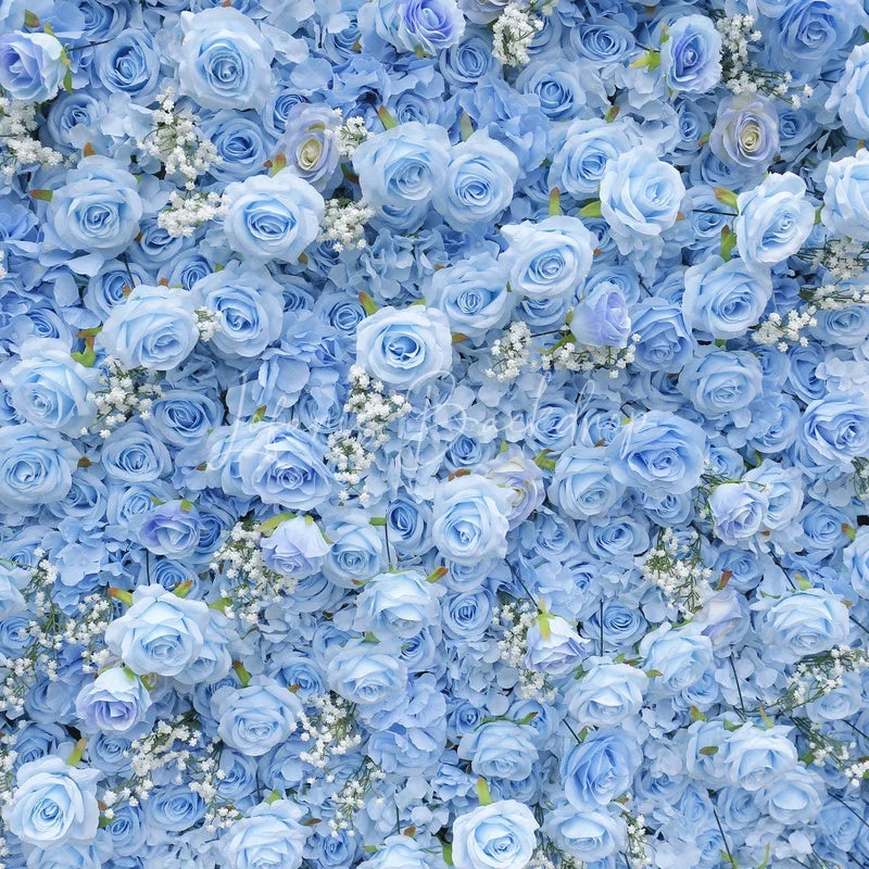 Lofaris Elegant Light Blue Rose and White Filler Artificial Flower Wall Perfect for Wedding Party Decor