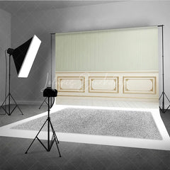 Lofaris Elegant Light Green Striped Wallpaper and Gold Trim Wainscoting Photography Backdrop Classic Interior Decor