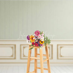 Lofaris Elegant Light Green Striped Wallpaper and Gold Trim Wainscoting Photography Backdrop Classic Interior Decor