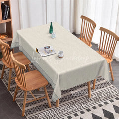 Lofaris Elegant Light Grey Scalloped Edge Rectangle Tablecloth Subtle Pattern Fabric for Dining Table Decor