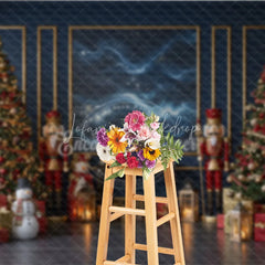 Lofaris Elegant Navy Blue Christmas Photography Backdrop Nutcrackers and Snowman Starry Night Holiday Photo Background