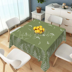 Lofaris Elegant Olive Green Rectangle Tablecloth with White Fern Botanical Leaf Pattern Rustic Dining Decor