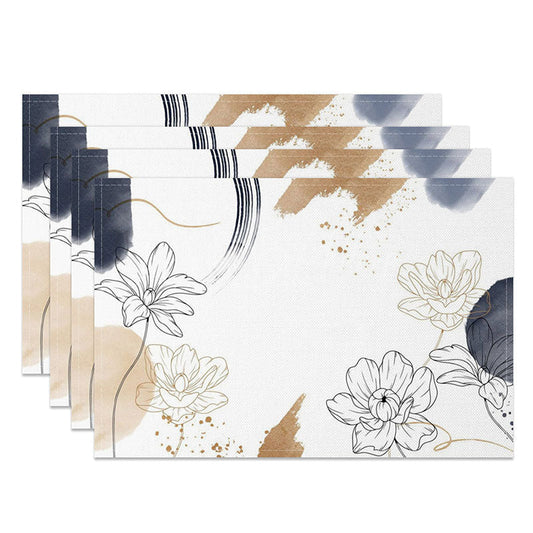 Lofaris Elegant Painted Floral Placemats Set of 4 Sweet Botanical Art for Wedding and Bridal Shower Table Decor
